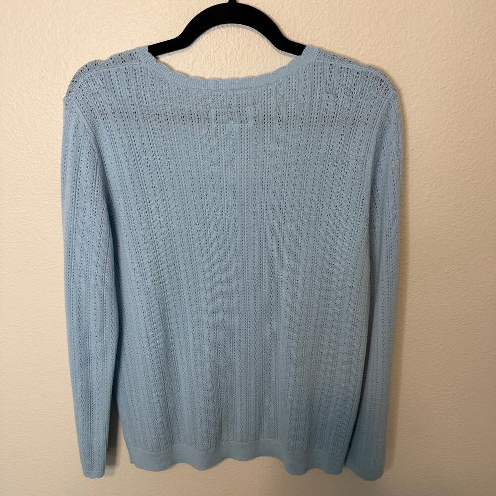 Wool& Daisy Pointelle Sweater Light Blue Women's Size Large - Picture 6 of 7